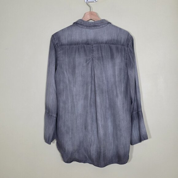 Bella Dahl Top Womens L Gray Chambray LS High Low Hem Grunge Boho Hippie Western - Picture 2 of 15